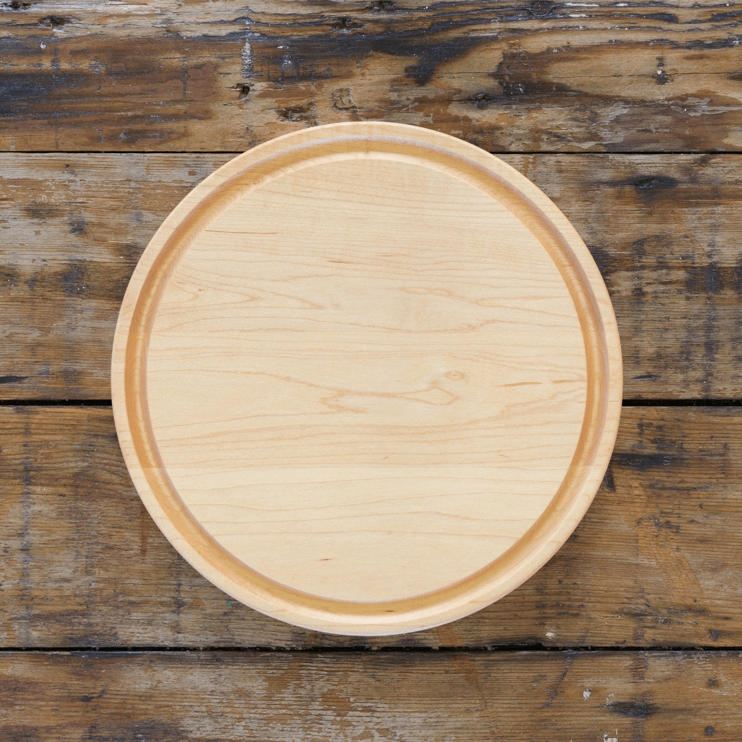 Maple wood round cutting board, 10 by 10 inches, one of six board choices in the kit