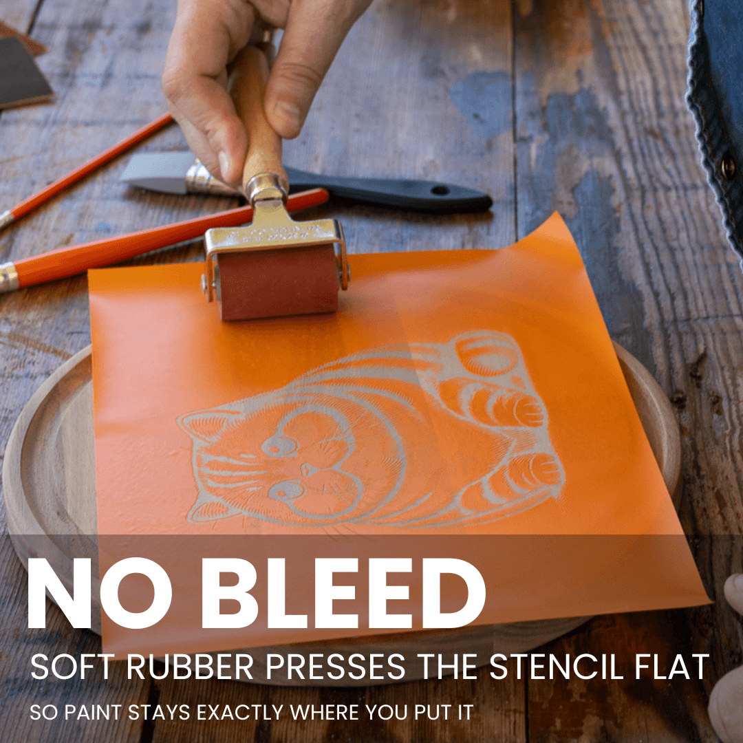 Scorch Marker brayer roller with wood handle and red rubber roller