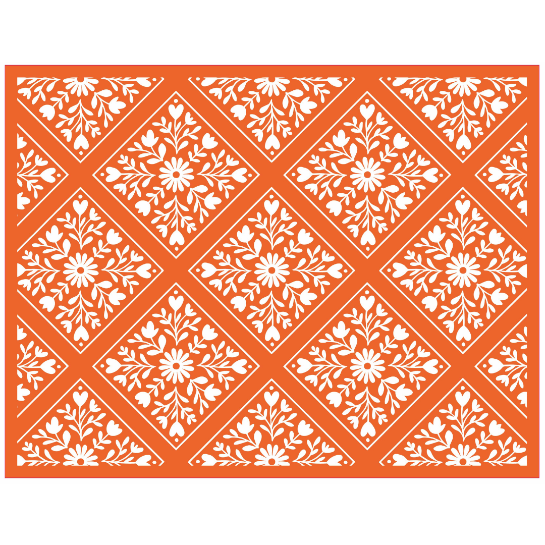 Heritage Flower Tiles Mesh Stencil - Reusable & Adhesive (8.5x11")
