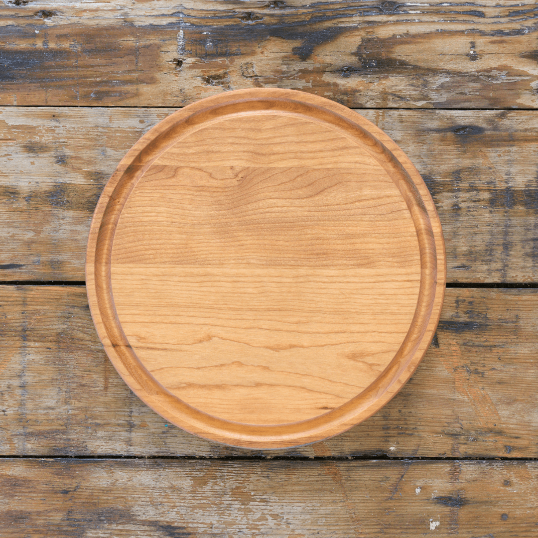 Cherry wood round cutting board, 10 by 10 inches, one of six board choices in the kit