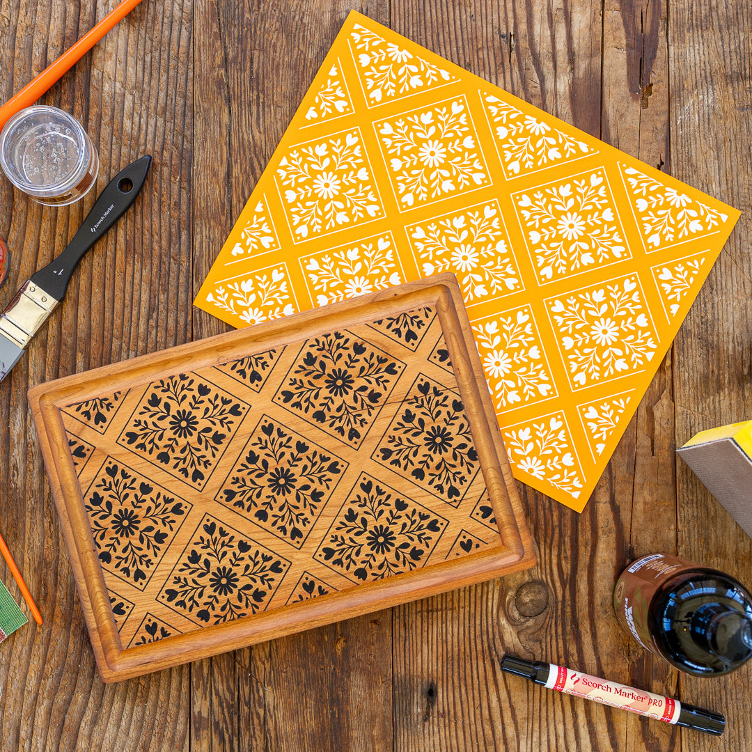Heritage Flower Tiles Cutting Board Kit