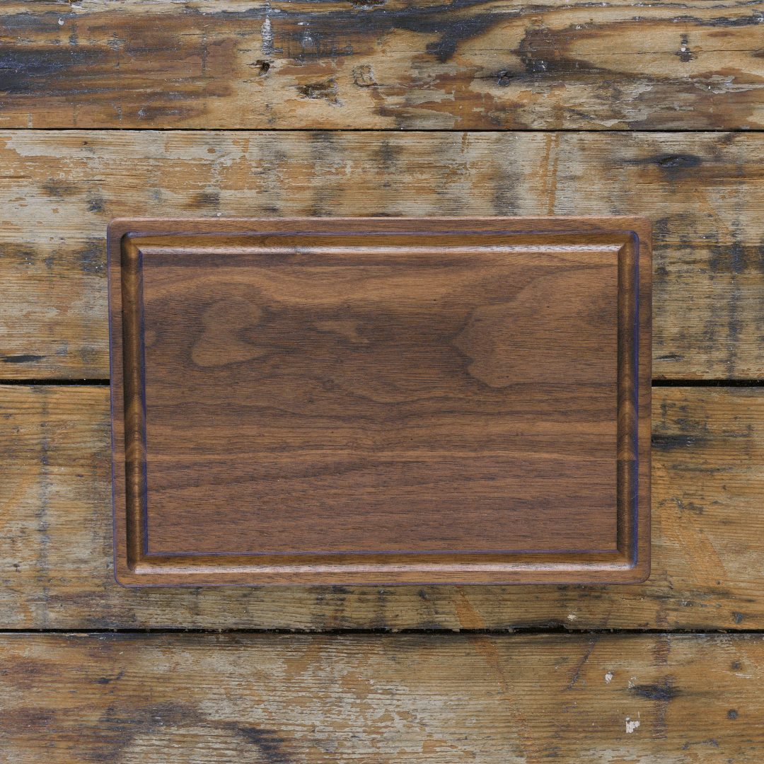 Walnut wood rectangular cutting board, 11 by 7 inches, one of six board choices in the kit