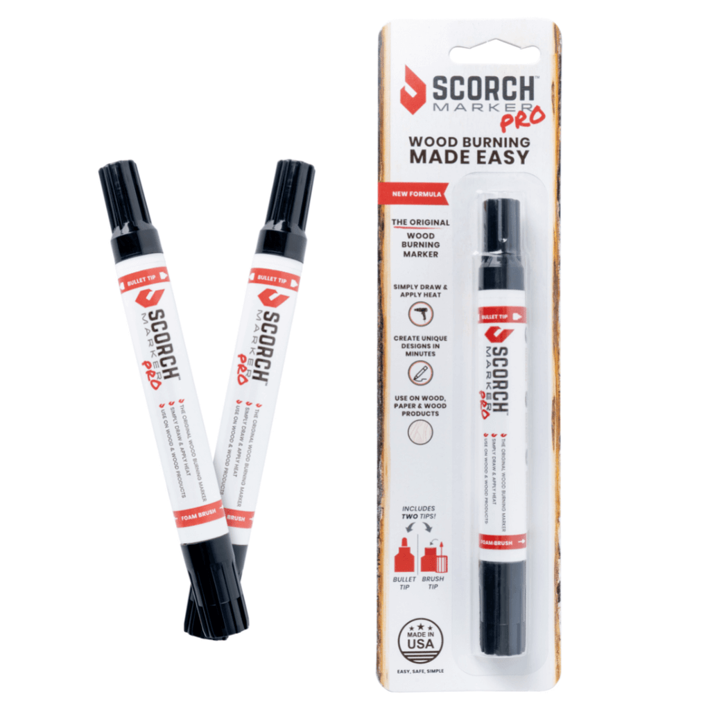 Scorch Marker Pro, Non Toxic Chemical Wood Burning Pen - Heat Sensitive, Double-Sided Marker for Wood and Crafts - Bullet Tip and Foam Brush for Easy